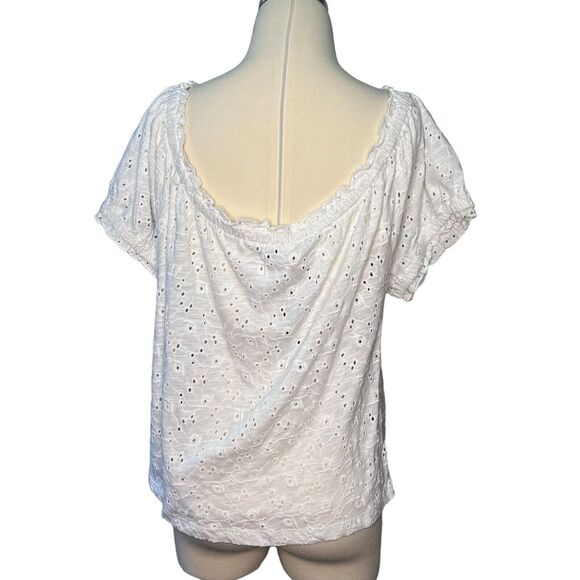 Buffalo David Bitton NWT Gracie Eyelet Top Blouse Short Sleeve White Size XL - Picture 3 of 8